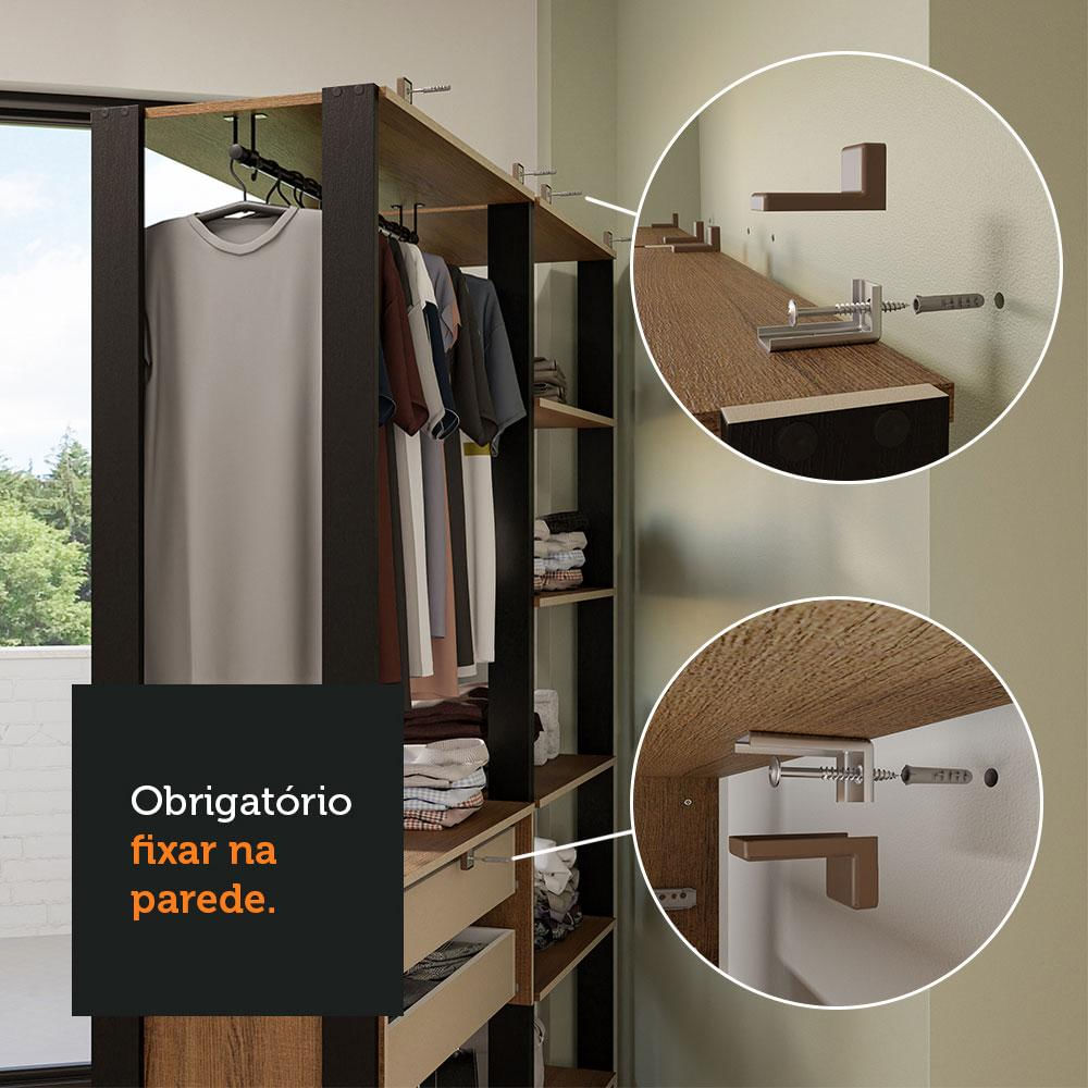 Guarda-Roupa Closet Modulado Valencia 2 Gavetas 129cm Rustic/Preto Madesa Rustic/Preto