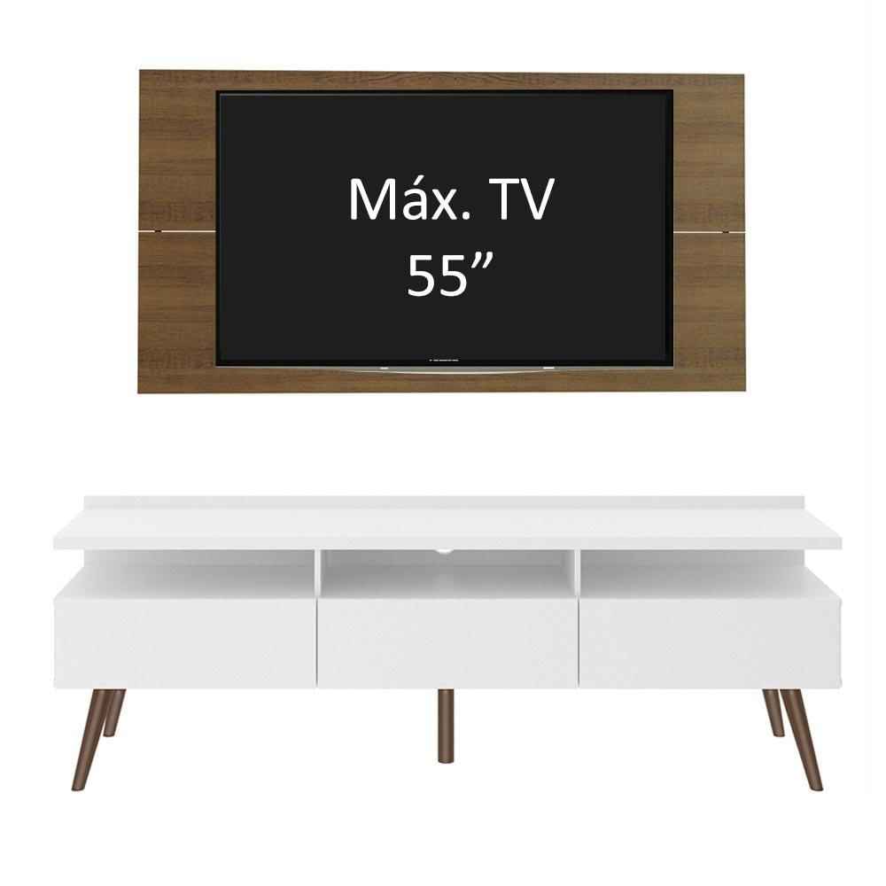 Rack Madesa Londres e Painel para TV até 55 Polegadas - Branco/Rustic Branco/Rustic