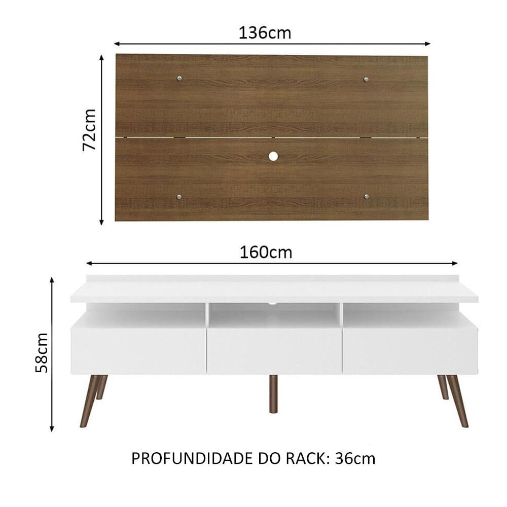 Rack Madesa Londres e Painel para TV até 55 Polegadas - Branco/Rustic Branco/Rustic