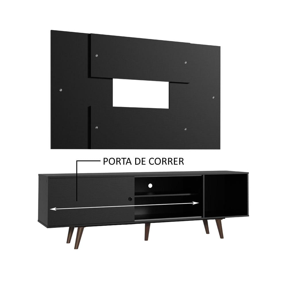 Rack Madesa Dubai com Pés e Painel para TV até 58 Polegadas - Preto/Rustic 8ND8 Preto/Preto/Rustic