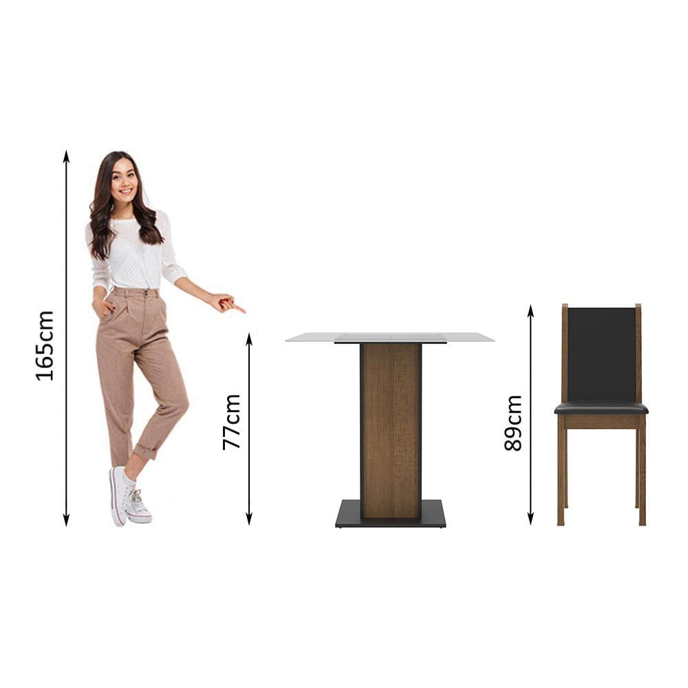 Conjunto Sala de Jantar Madesa Aline Mesa Tampo de Vidro com 4 Cadeiras - Rustic/Preto Preto/Rustic