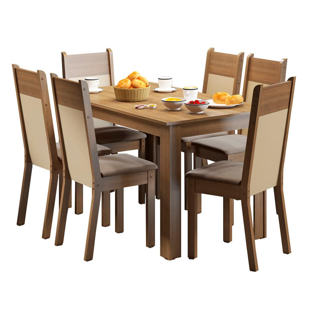 Conjunto Sala de Jantar Honduras Madesa Mesa Tampo de Madeira com 6 Cadeiras Rustic/Crema/Pérola