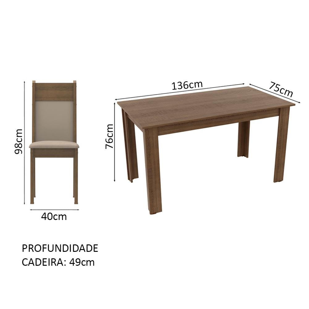 Conjunto Sala de Jantar Honduras Madesa Mesa Tampo de Madeira com 6 Cadeiras Rustic/Crema/Pérola