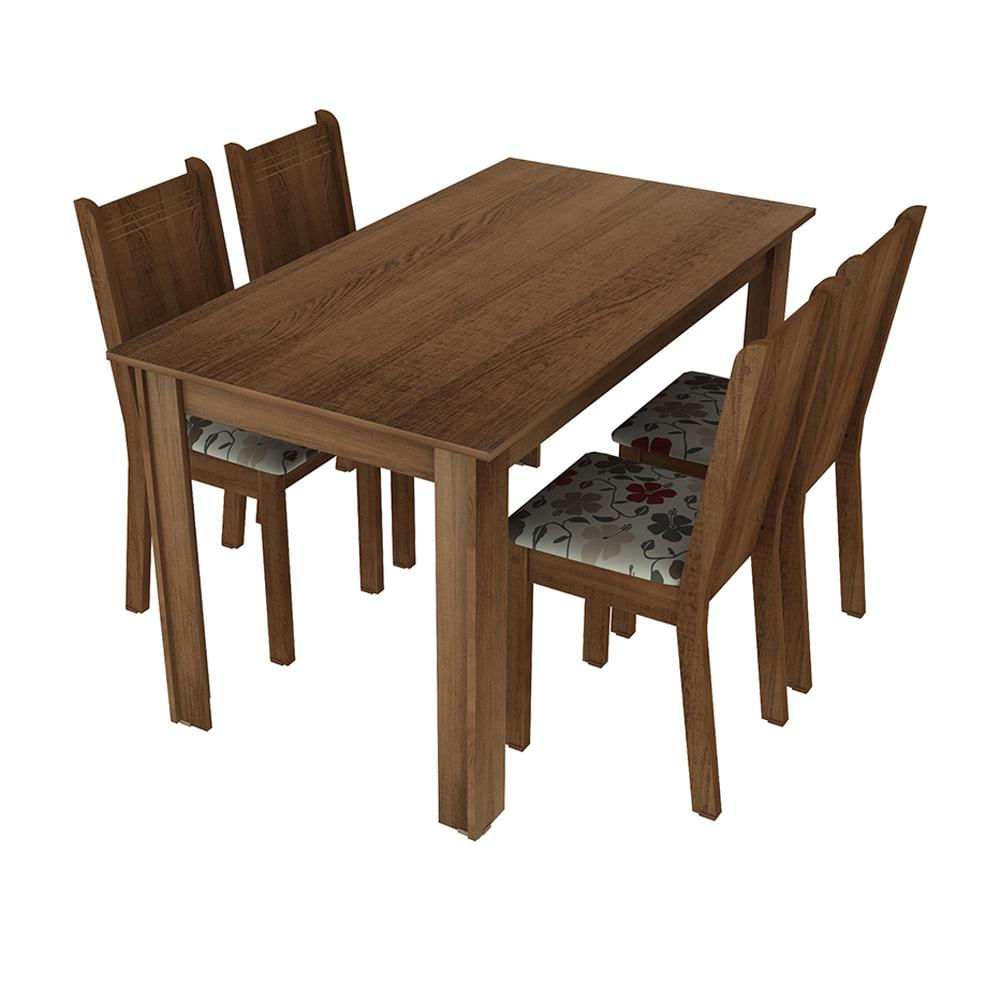 Conjunto Sala de Jantar Rosie Madesa Mesa Tampo de Madeira com 4 Cadeiras - Rustic/Hibiscos Rustic/Floral Hibiscos