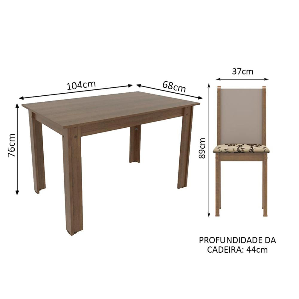 Conjunto Sala de Jantar Cíntia Madesa Mesa Tampo de Madeira 4 Cadeiras - Rustic/Crema/Bege Marrom Rustic/Crema/Bege Marrom