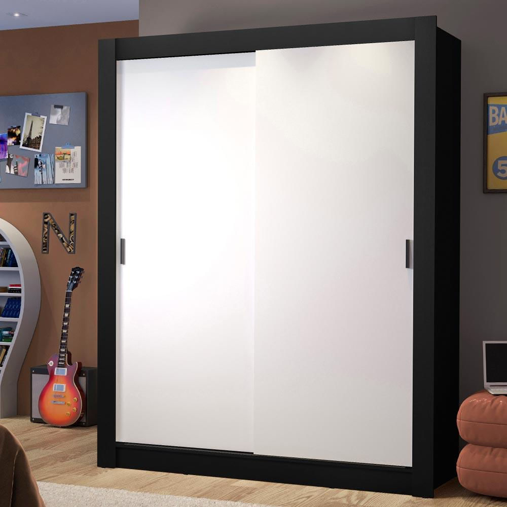 Guarda-Roupa Solteiro Madesa Dallas 2 Portas de Correr 2 Gavetas - Preto/Branco
