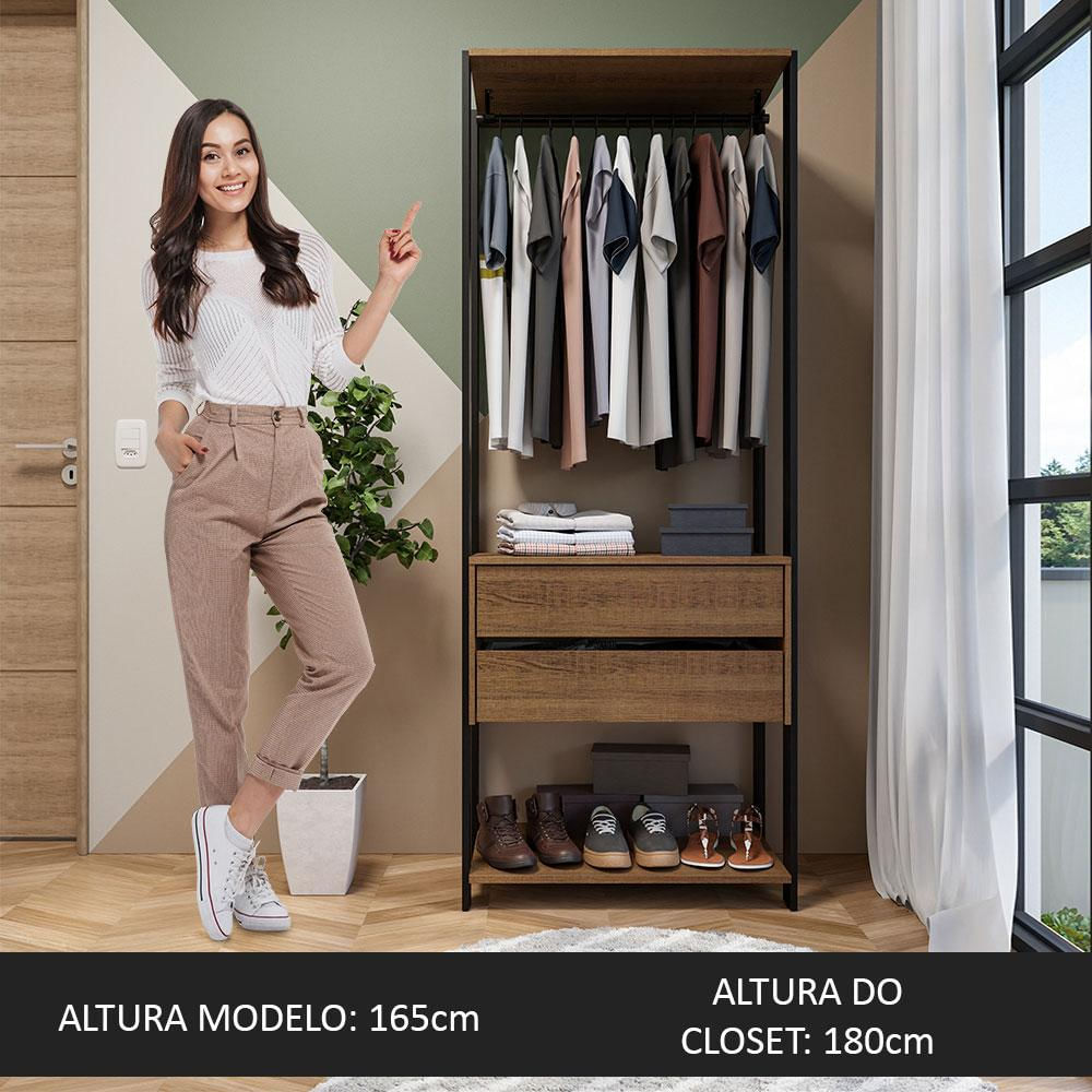 Guarda-Roupa Closet Modulado Valencia 2 Gavetas 70cm Rustic/Preto Madesa Rustic/Preto