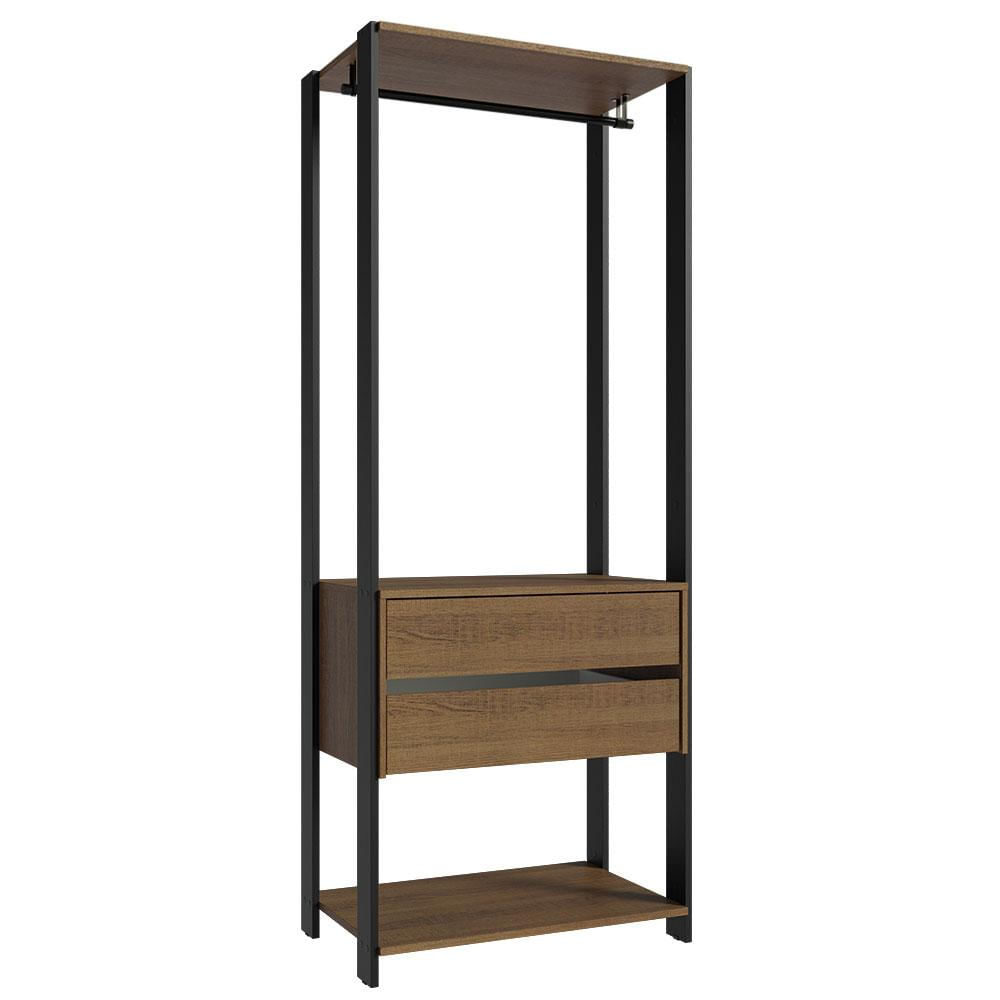 Guarda-Roupa Closet Modulado Valencia 2 Gavetas 70cm Rustic/Preto Madesa Rustic/Preto