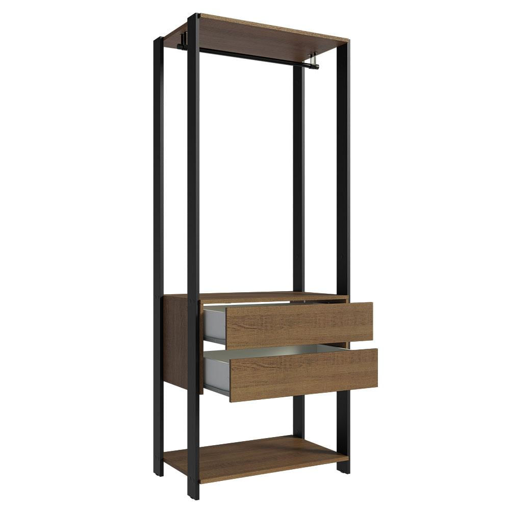 Guarda-Roupa Closet Modulado Valencia 2 Gavetas 70cm Rustic/Preto Madesa Rustic/Preto