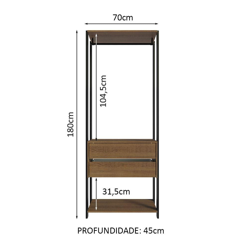 Guarda-Roupa Closet Modulado Valencia 2 Gavetas 70cm Rustic/Preto Madesa Rustic/Preto