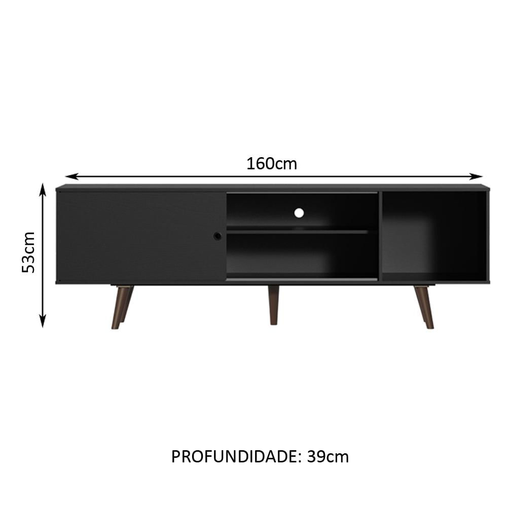 Rack Madesa Dubai para TV até 65 Polegadas com Pés - Preto/Rustic Preto/Rustic