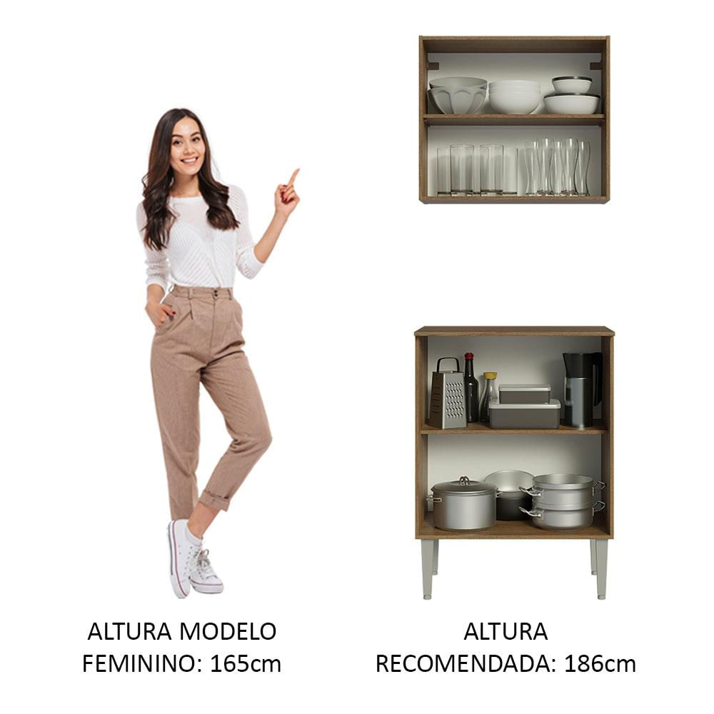 Kit com Armário Aéreo e Balcão 64cm Rustic/Cinza Emilly Madesa Rustic/Cinza