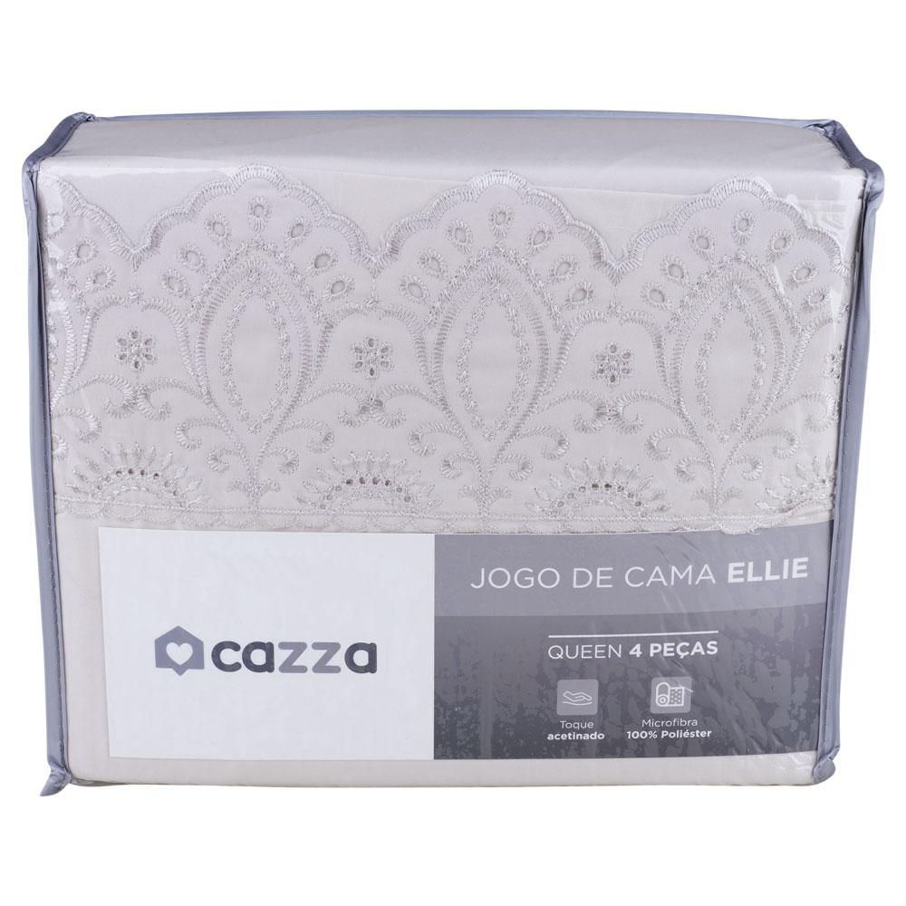 Jogo de Cama Queen 4 Peças Microfibra Bordado Inglês Cazza Ellie Cinza Queen / Cinza