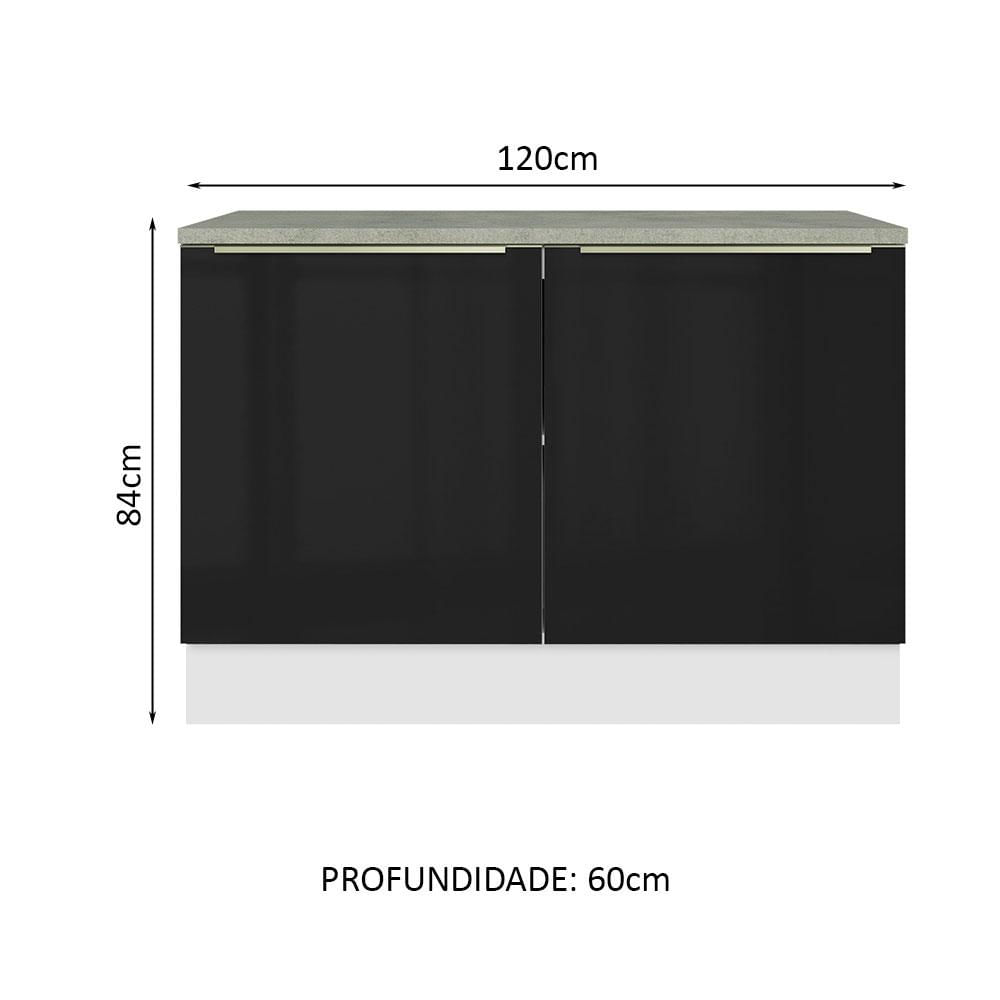 Balcão de Pia 120 cm 2 Portas Branco/Preto Lux Madesa Branco/Preto