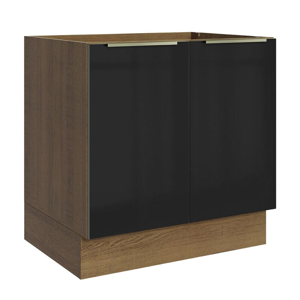 Balcão Madesa Lux 80 cm 2 Portas - Rustic/Preto