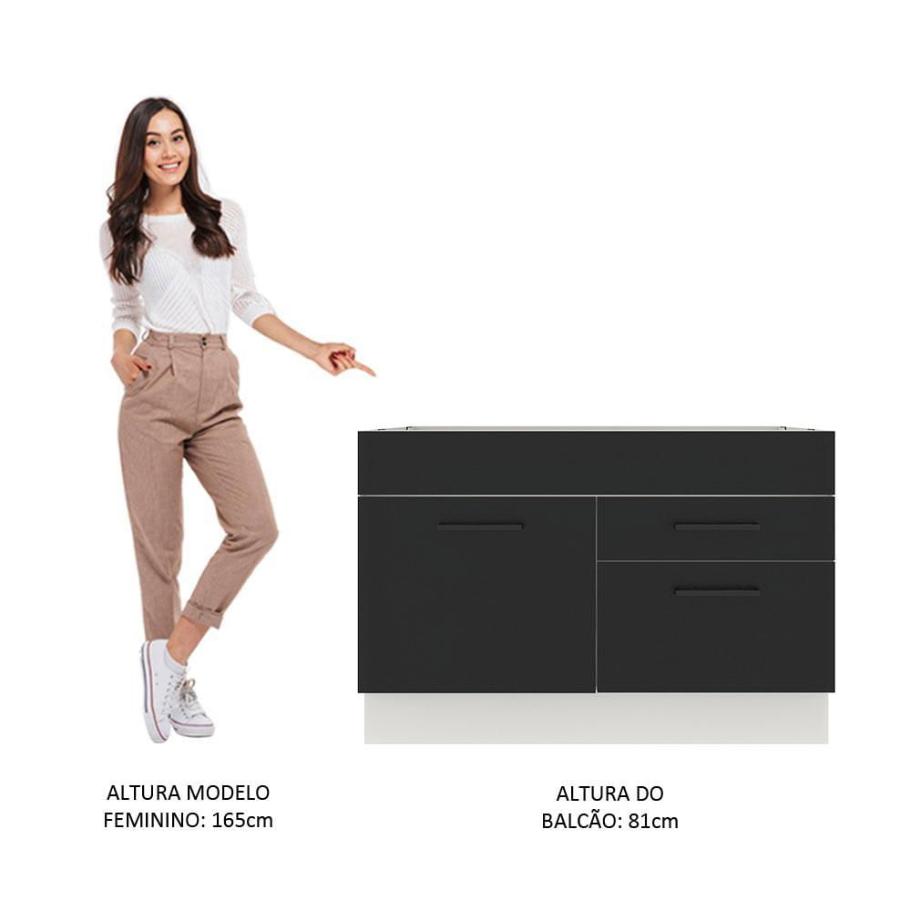 Balcão de Pia Madesa Agata 1 Porta e 2 Gavetas - Branco/Preto Branco/Preto