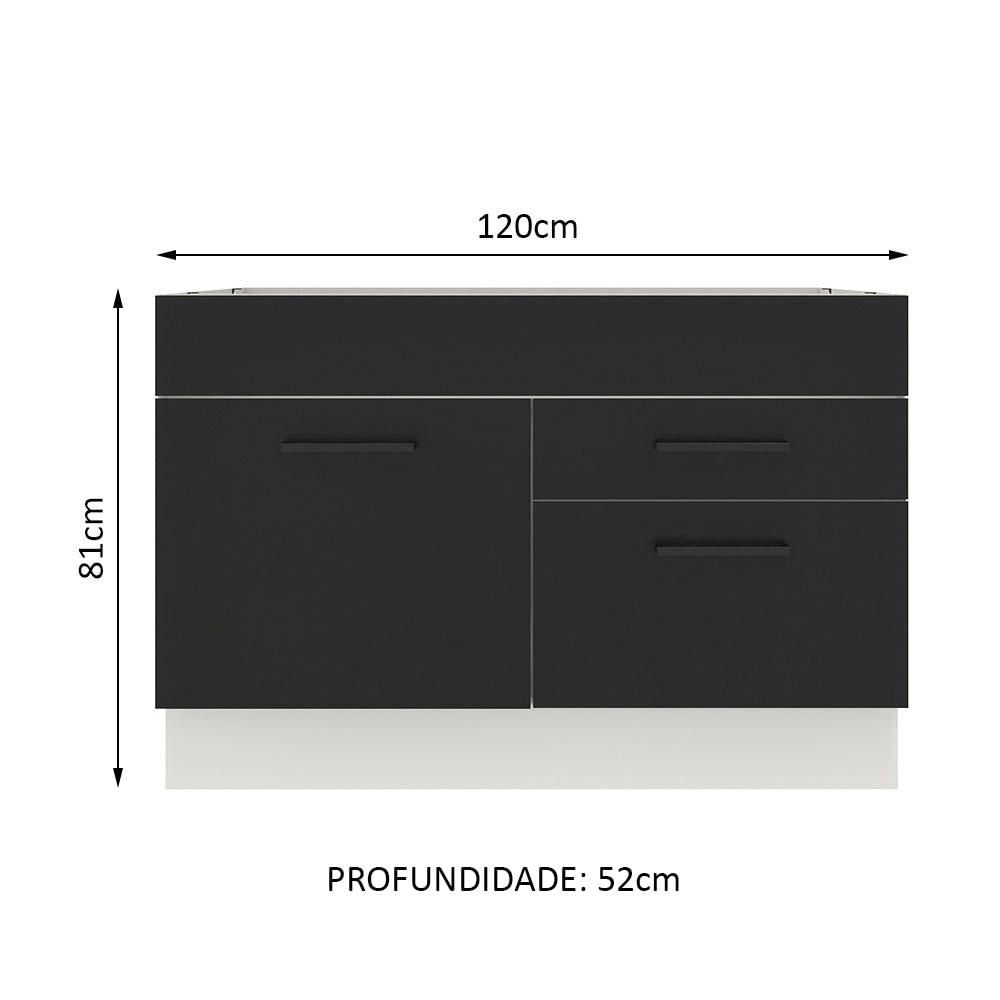 Balcão de Pia Madesa Agata 1 Porta e 2 Gavetas - Branco/Preto Branco/Preto