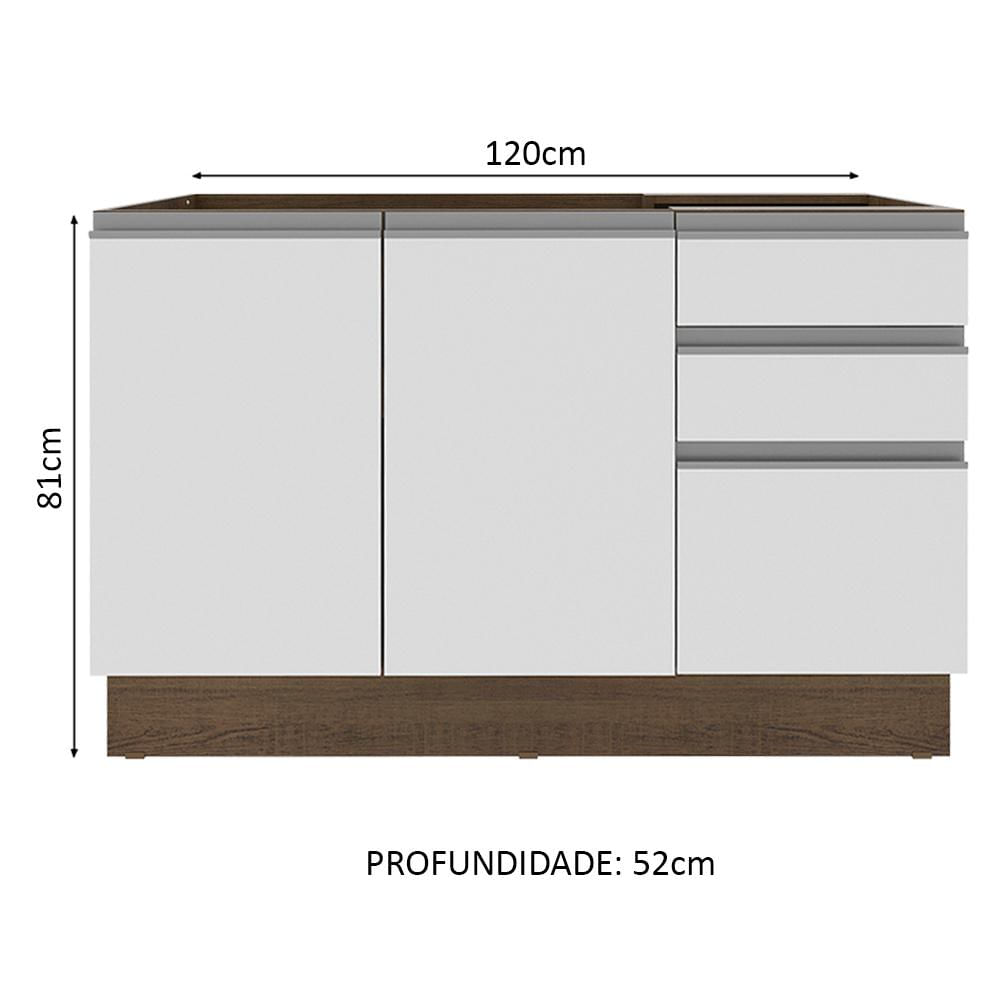 Balcão Gabinete de Pia Madesa Glamy 2 Portas e 3 Gavetas - Rustic/Branco Rustic/Branco