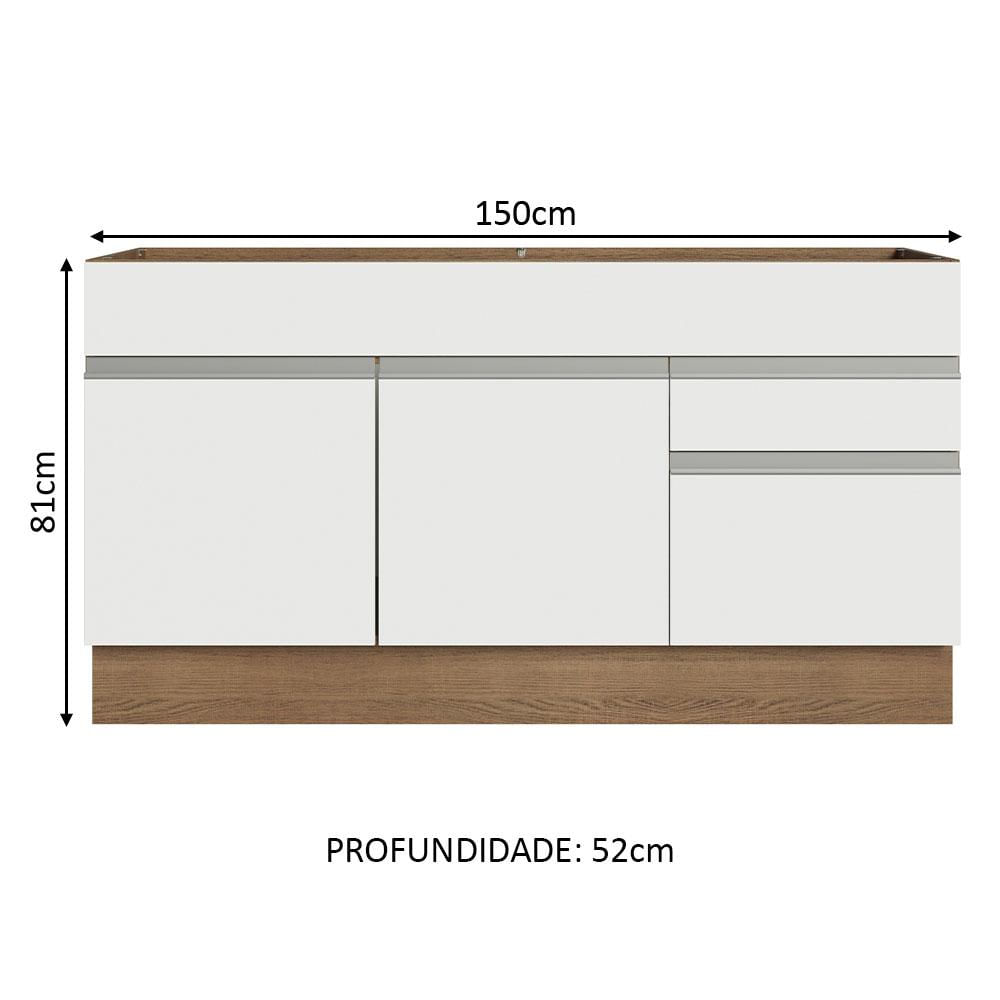 Balcão Gabinete de Pia Madesa Glamy 150 cm 2 Gavetas 2 Portas (Sem Tampo e Pia) - Rustic/Branco Rustic/Branco