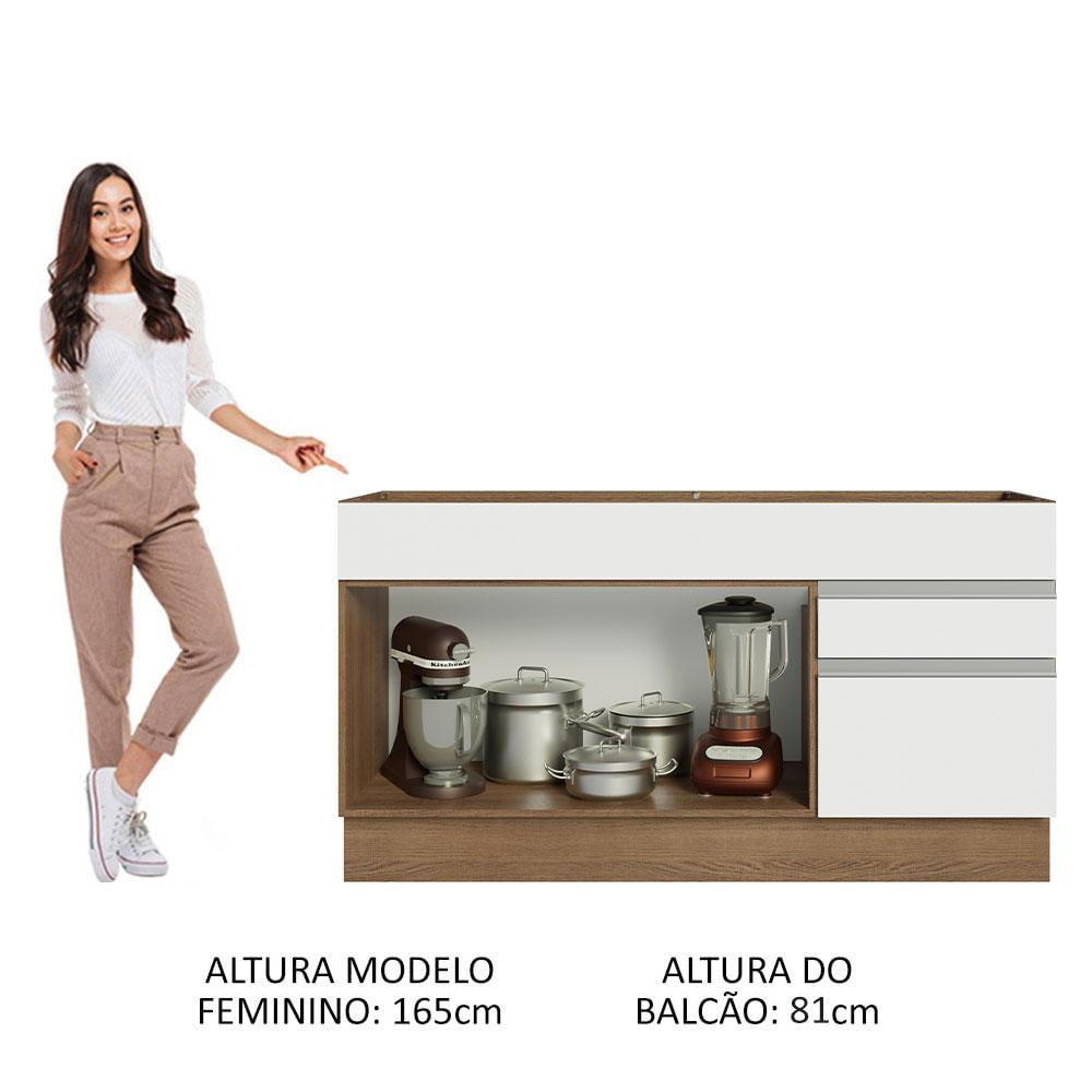 Balcão Gabinete de Pia Madesa Glamy 150 cm 2 Gavetas 2 Portas (Sem Tampo e Pia) - Rustic/Branco Rustic/Branco