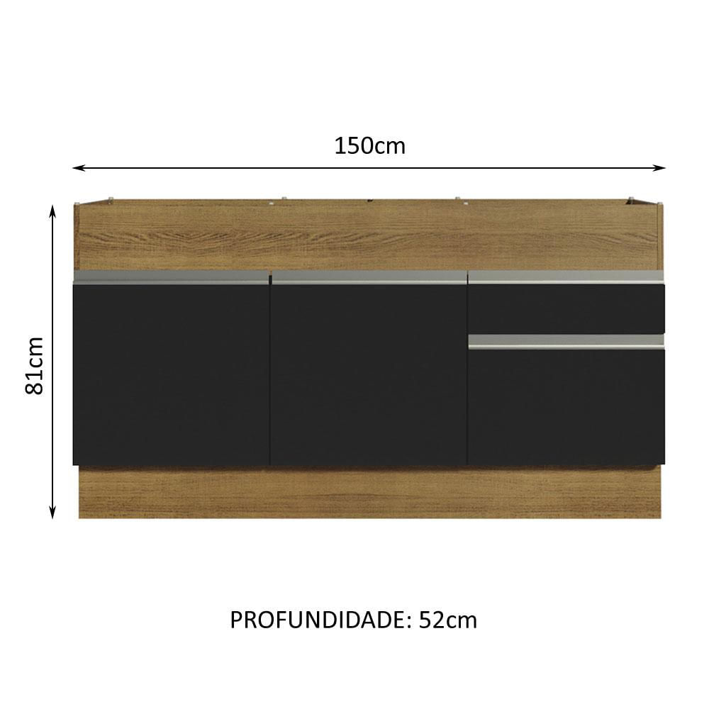 Balcão de Pia Madesa Glamy 150 cm 2 Portas e 2 Gavetas (Sem Tampo e Pia) - Rustic/Preto Rustic/Preto