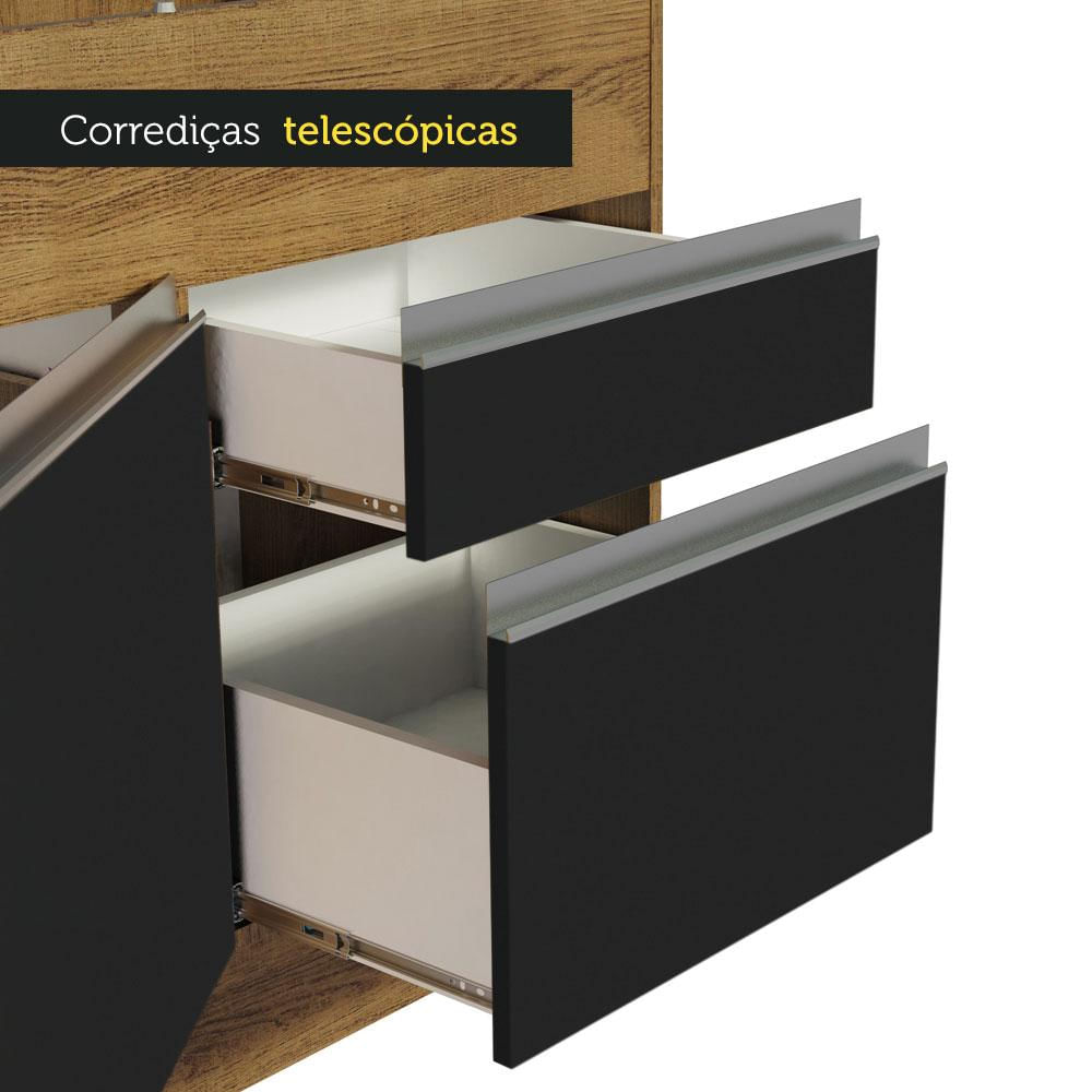 Balcão de Pia Madesa Glamy 150 cm 2 Portas e 2 Gavetas (Sem Tampo e Pia) - Rustic/Preto Rustic/Preto