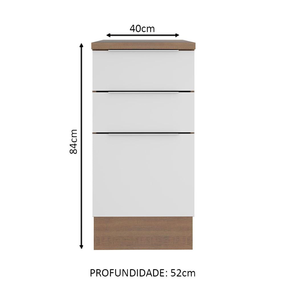 Balcão Madesa Stella 40 cm 3 Gavetas - Rustic/Branco Rustic/Branco