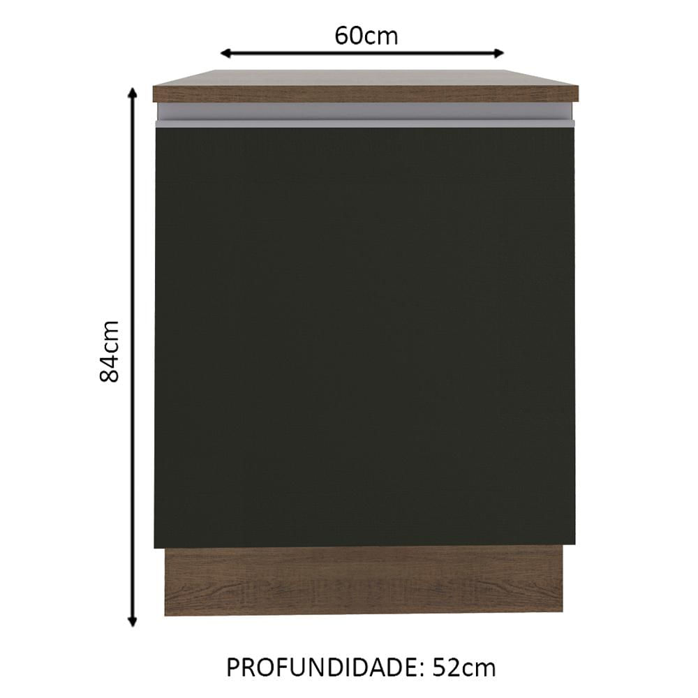 Balcão Madesa Glamy 60 cm 1 Porta - Rustic/Preto Rustic/Preto