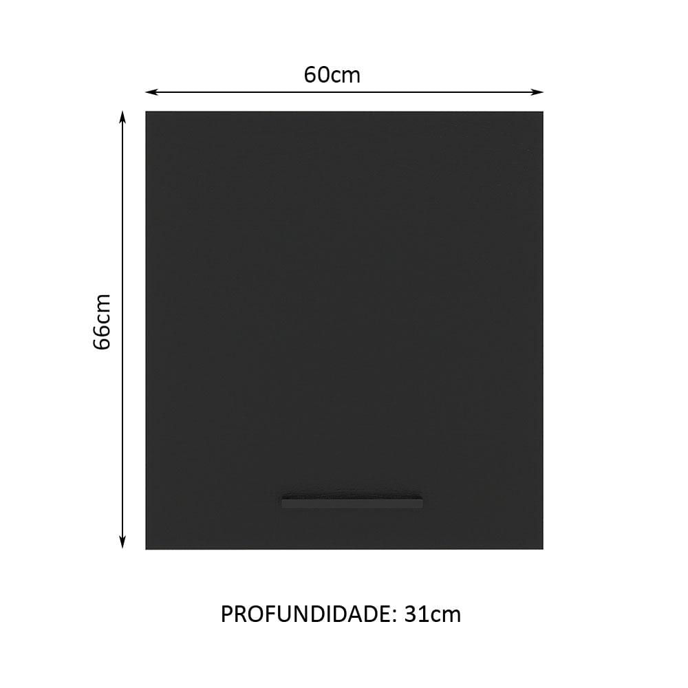 Armário Aéreo Madesa Agata 60 cm 1 Porta - Branco/Preto Branco/Preto