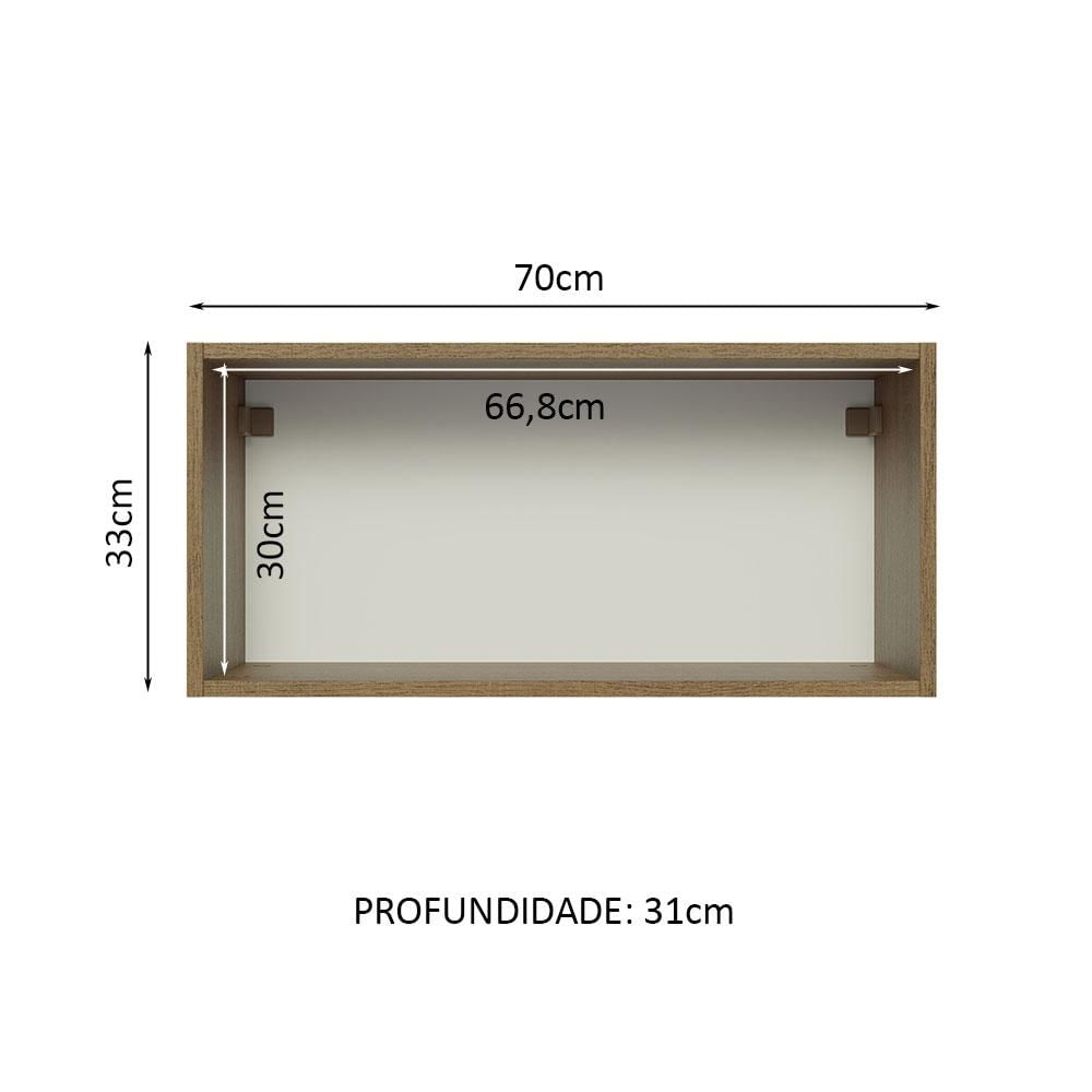 Armário Aéreo de Cozinha Madesa Glamy 70 cm 1 Porta Basculante - Rustic/Branco Rustic/Branco