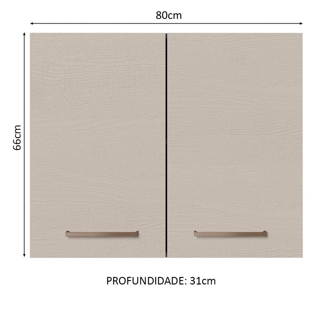 Armário Aéreo 80 cm 2 Portas Branco/Crema Agata Madesa Branco/Crema