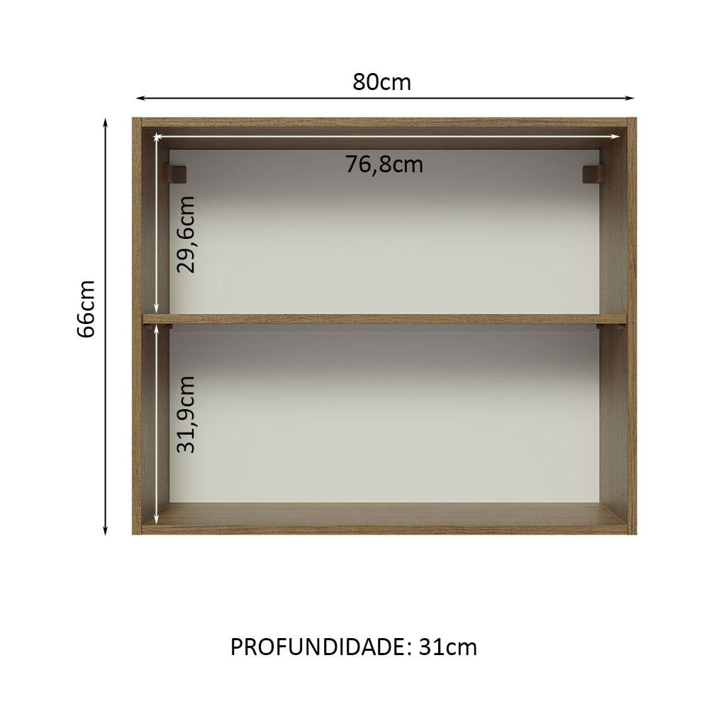 Armário Aéreo Madesa Glamy 80 cm 2 Portas - Rustic/Branco Rustic/Branco