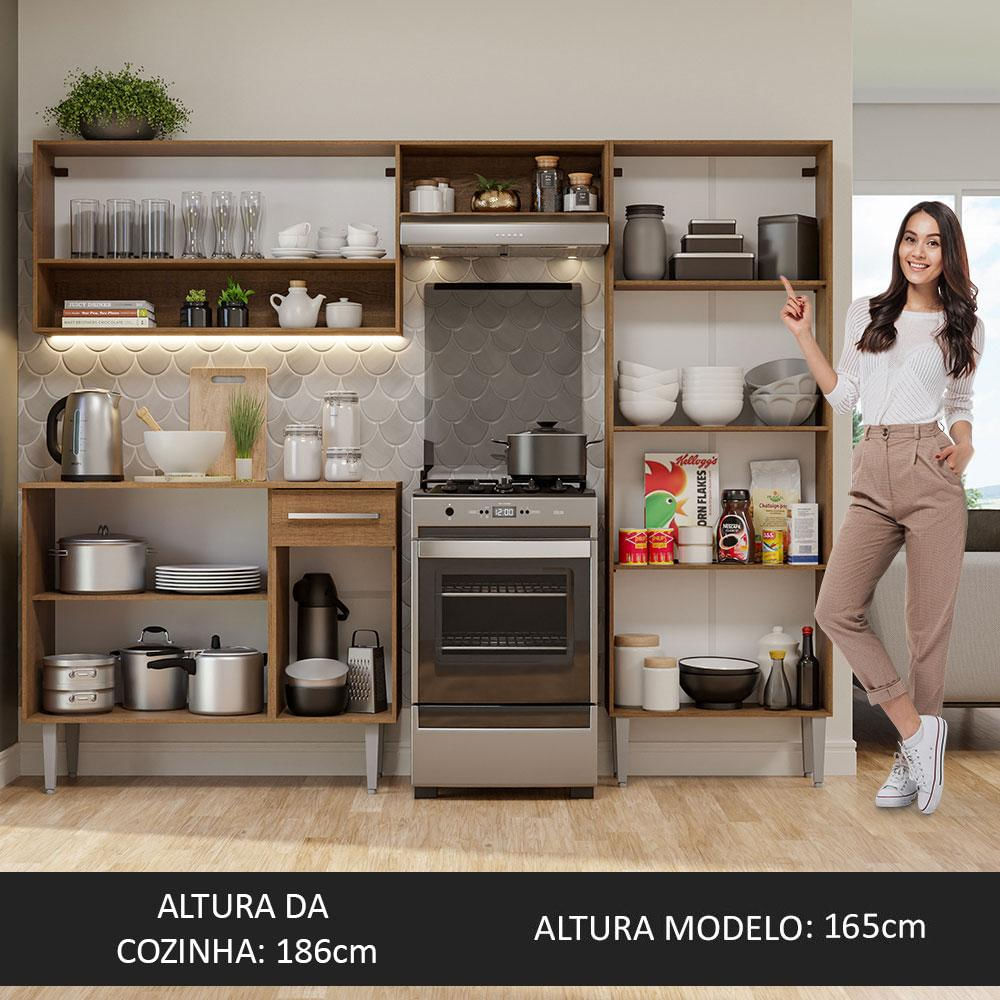 Cozinha Compacta Madesa Emilly Pop com Armário e Balcão - Rustic/Cinza Rustic/Cinza