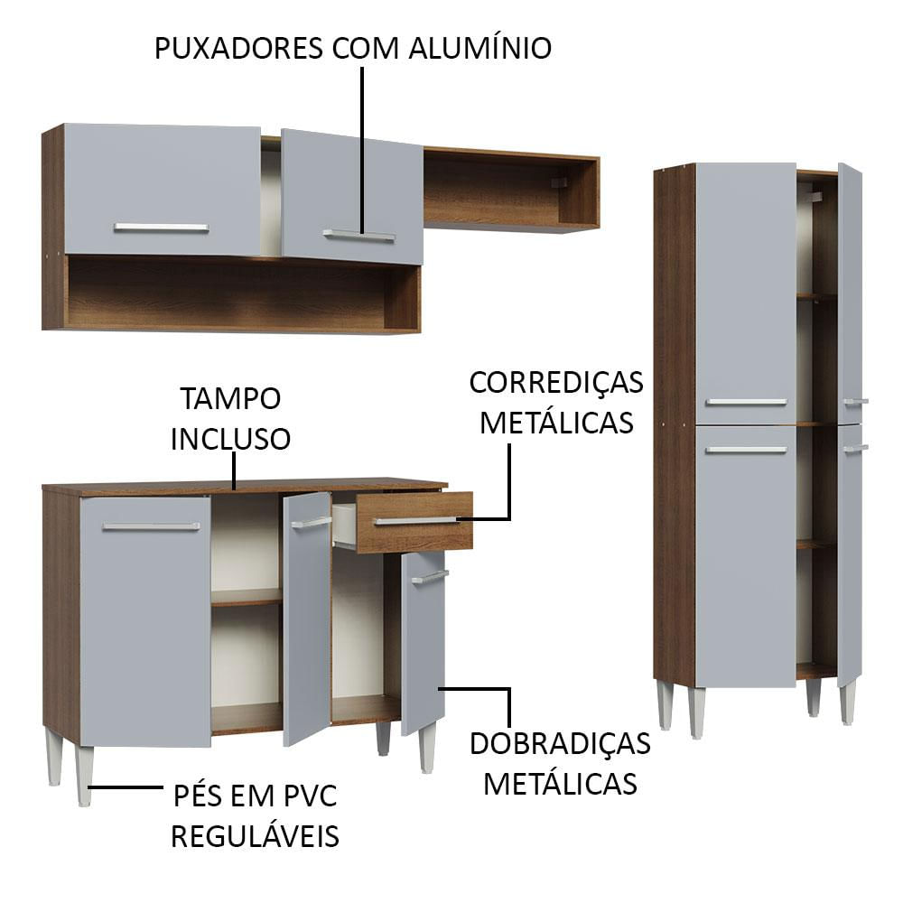 Cozinha Compacta Madesa Emilly Pop com Armário e Balcão - Rustic/Cinza Rustic/Cinza