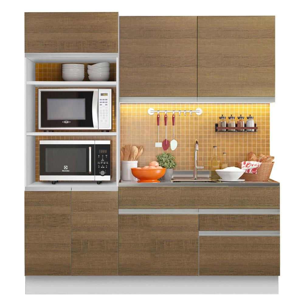 Cozinha Compacta Madesa Lívia 6 Portas 2 Gavetas (Sem Tampo e Pia) Branco/Rustic Branco/Rustic