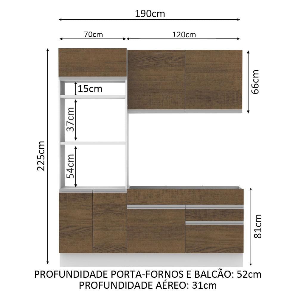 Cozinha Compacta Madesa Lívia 6 Portas 2 Gavetas (Sem Tampo e Pia) Branco/Rustic Branco/Rustic