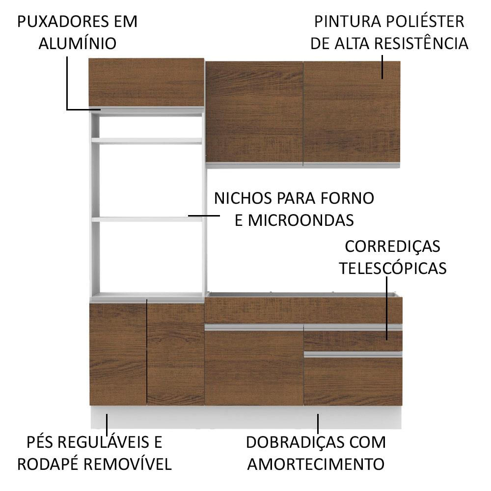 Cozinha Compacta Madesa Lívia 6 Portas 2 Gavetas (Sem Tampo e Pia) Branco/Rustic Branco/Rustic