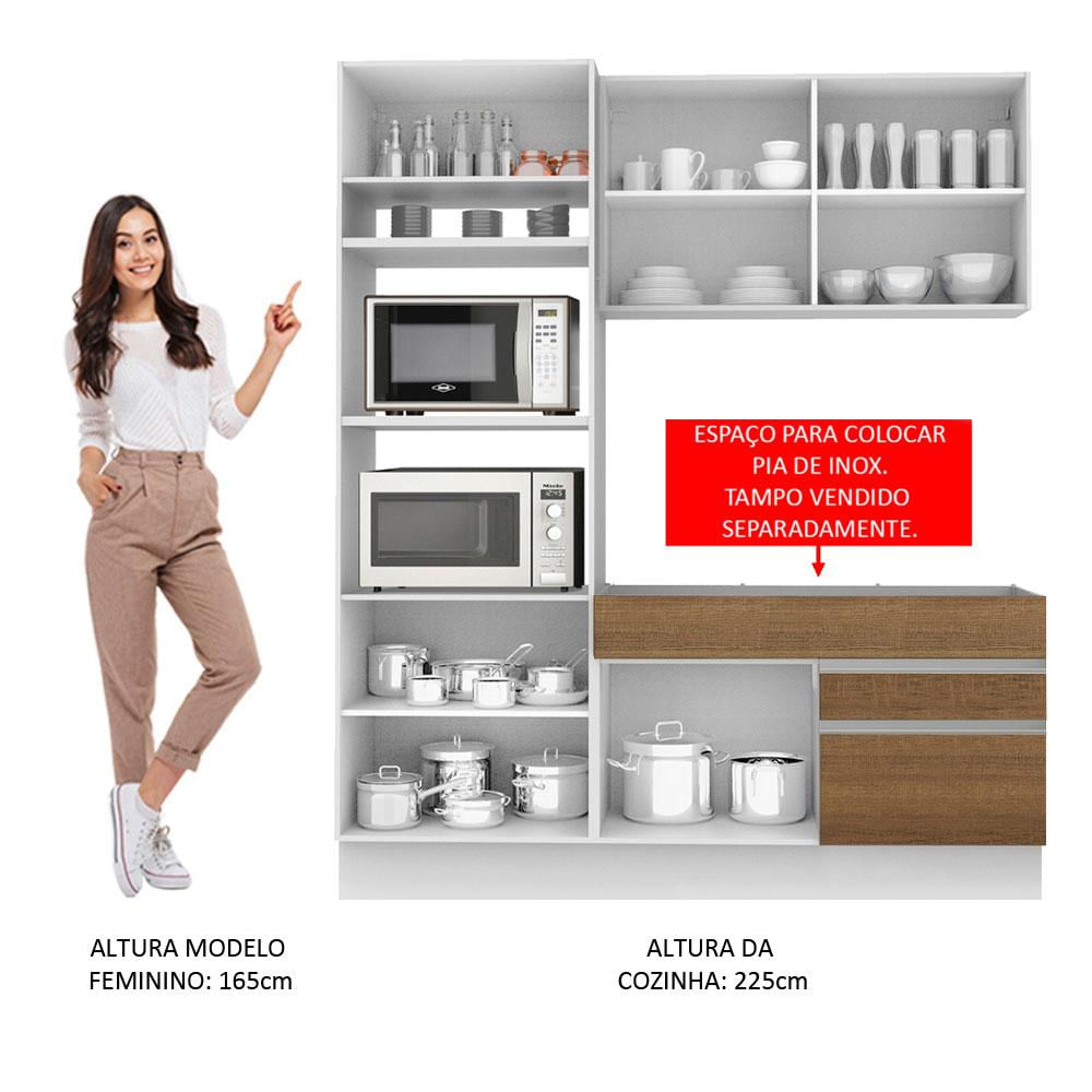 Cozinha Compacta Madesa Lívia 6 Portas 2 Gavetas (Sem Tampo e Pia) Branco/Rustic Branco/Rustic