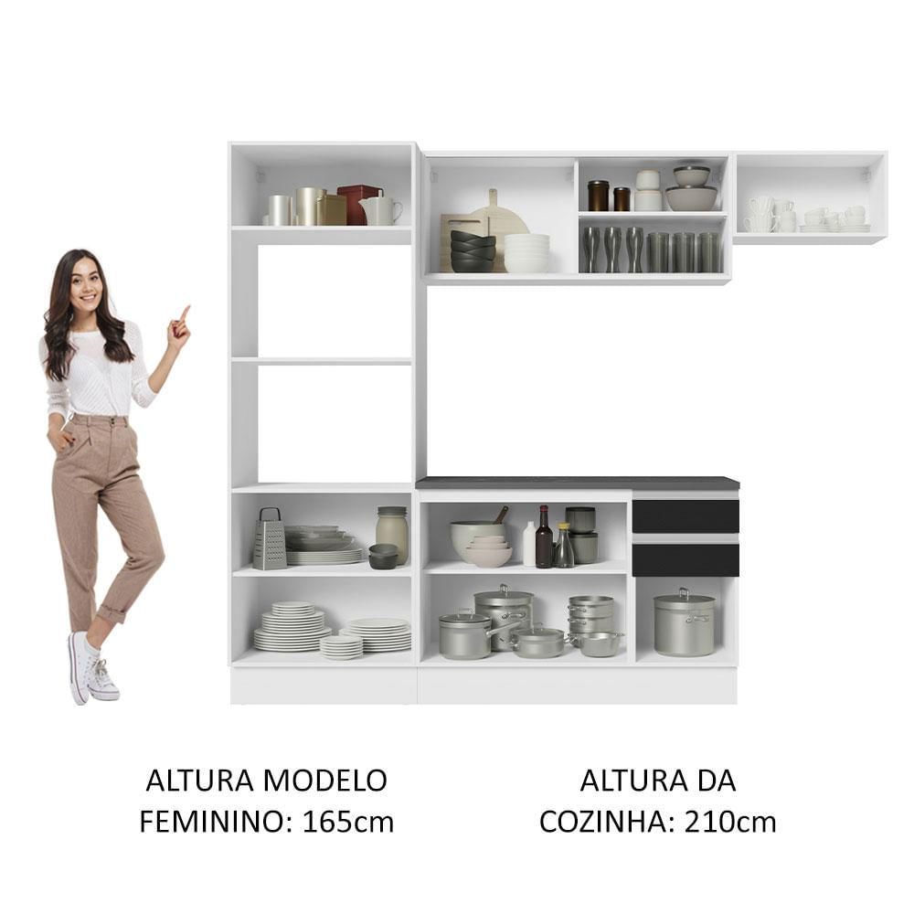 Armário de Cozinha Completa 100% MDF 250cm Branco/Preto Acordes Madesa 04 Branco/Preto