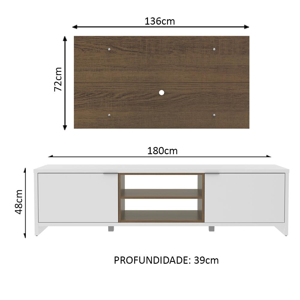 Rack Madesa Metz e Painel para TV até 55 Polegadas - Branco/Rustic/Rustic Branco/Rustic/Rustic