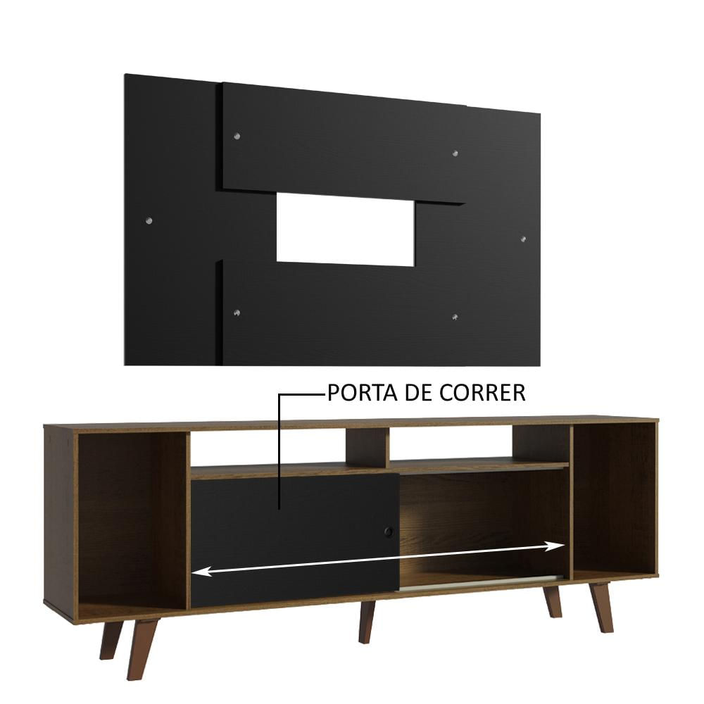 Rack Madesa Cancun e Painel para TV até 58 Polegadas com Pés - Preto/Rustic 7KD8 Preto/Rustic