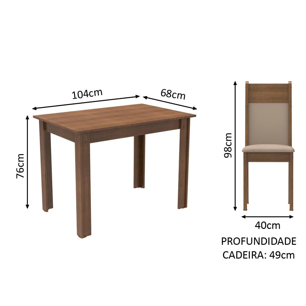 Conjunto Sala de Jantar Madesa Lola Mesa Tampo de Madeira 2 Cadeiras - Rustic/Crema/Sintético Bege Rustic/Crema/Pérola