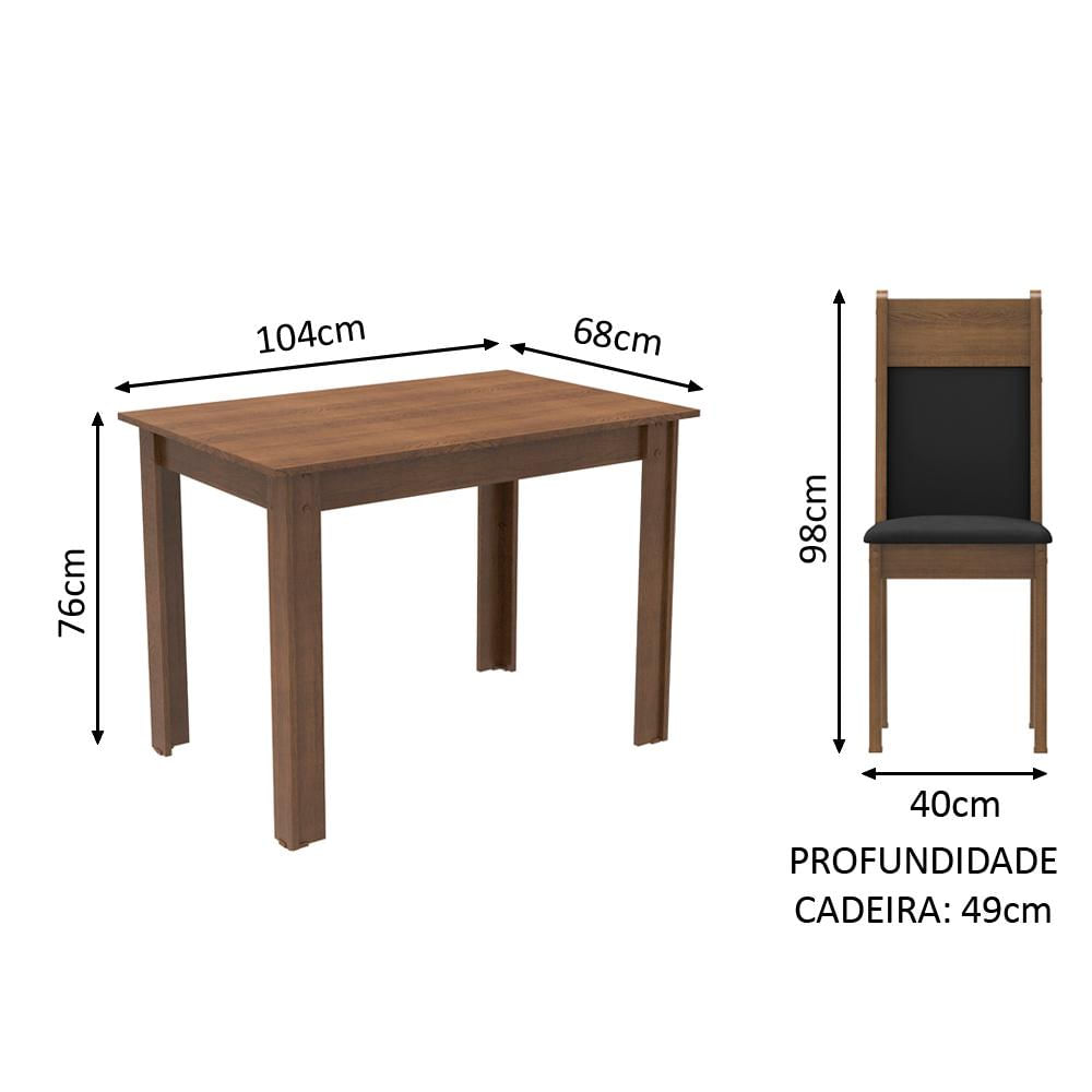 Conjunto Sala de Jantar Madesa Lola Mesa Tampo de Madeira 2 Cadeiras - Rustic/Preto/Sintético Preto Rustic/Preto/Sintético Preto