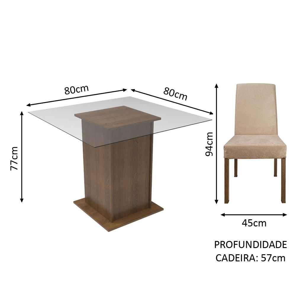 Conjunto Sala de Jantar Madesa Luli Mesa Tampo de Vidro com 2 Cadeiras - Rustic/Imperial Rustic/Imperial