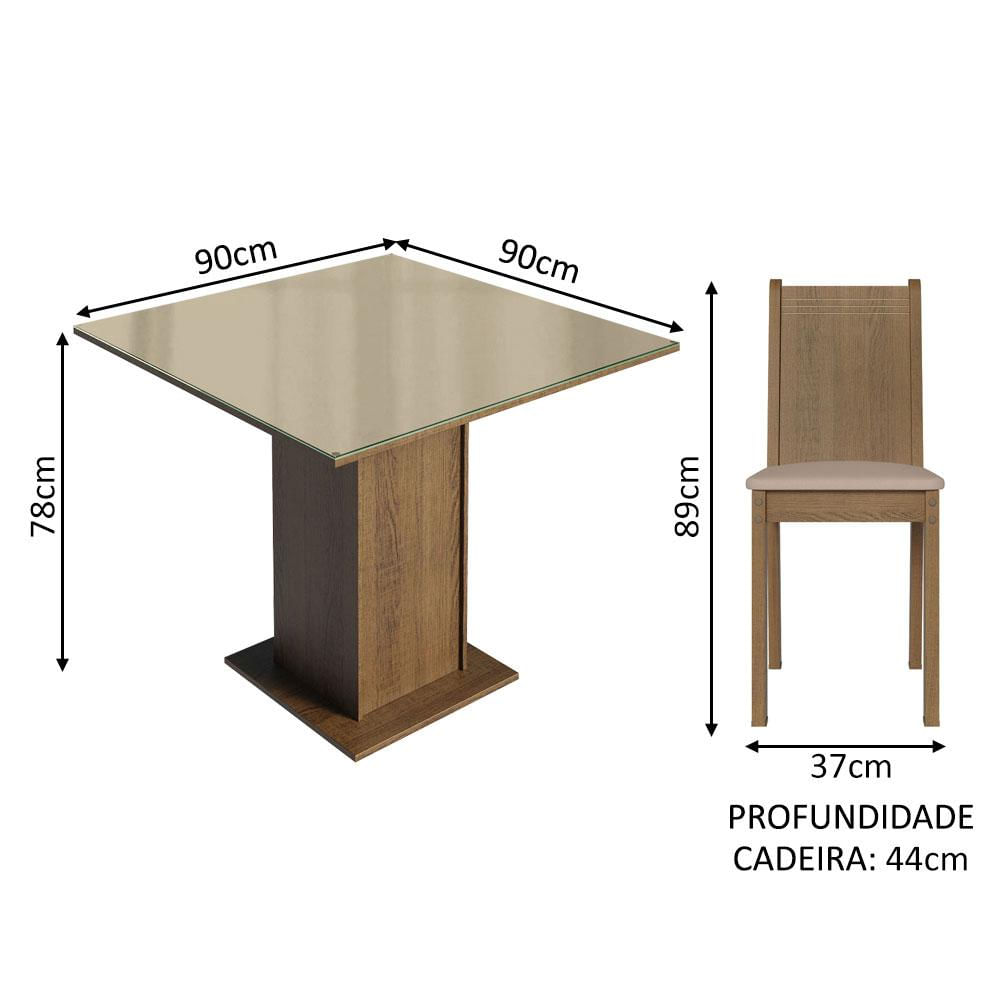 Conjunto Sala de Jantar Mesa Tampo de Vidro 4 Cadeiras Rustic/Crema/Sintético Bege Perla Madesa Rustic/Crema/Sintético Bege