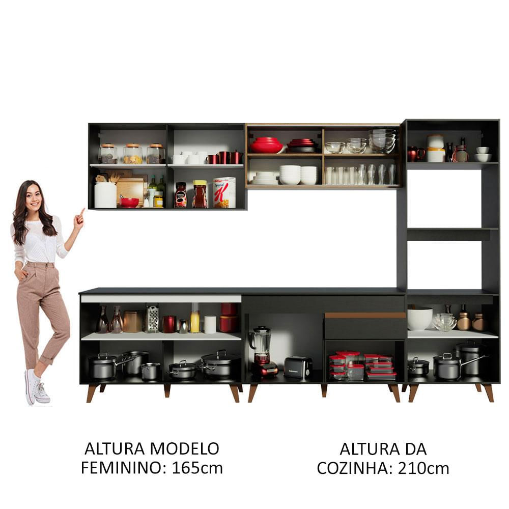 Armário de Cozinha Completa 310cm Preto/Rustic Reims Madesa XA01 Preto/Rustic