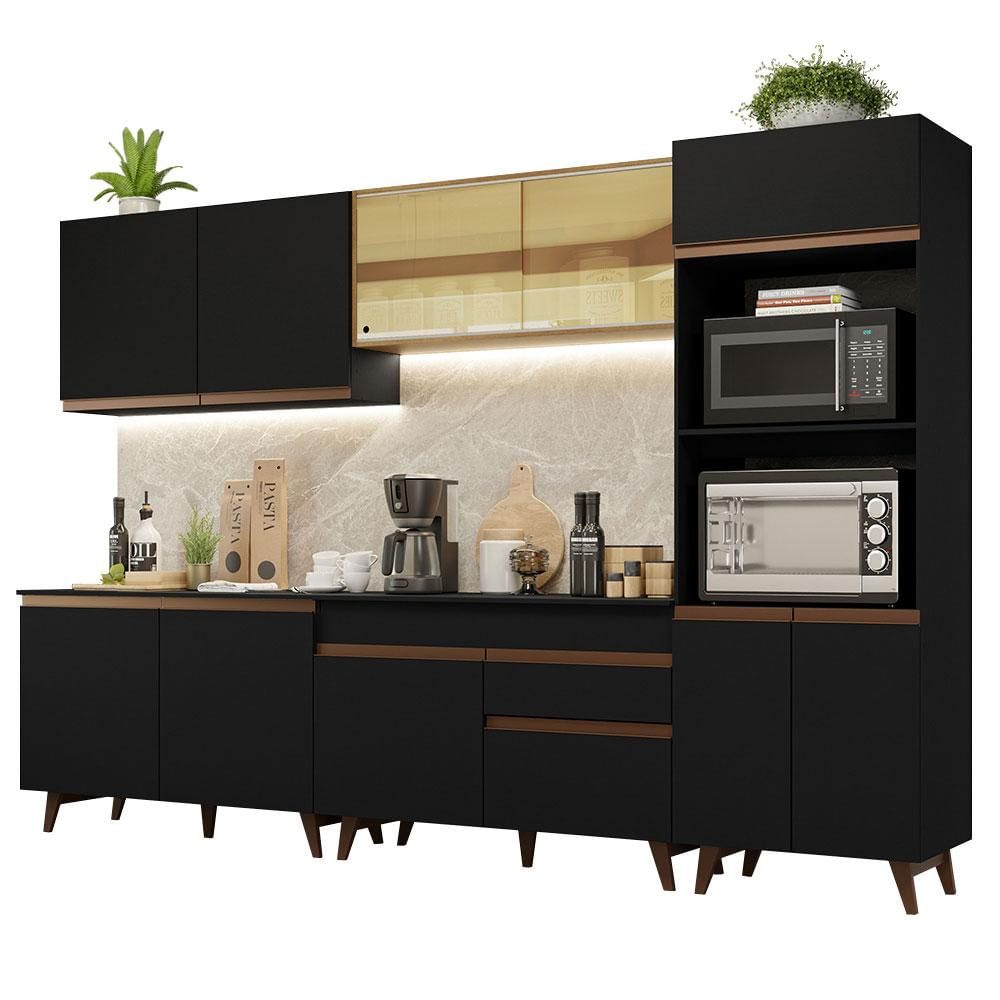 Armário de Cozinha Completa 310cm Preto/Rustic Reims Madesa XA01 Preto/Rustic