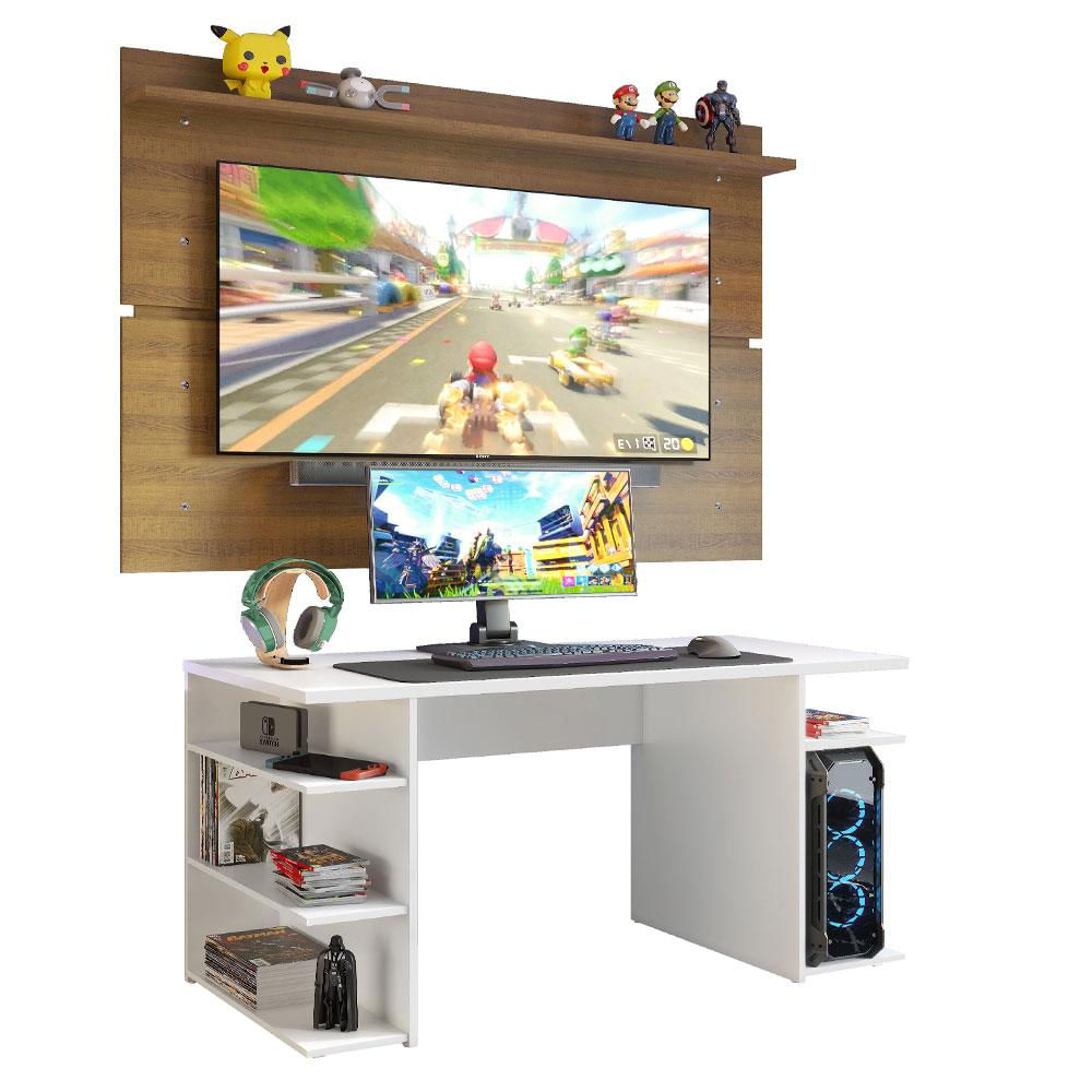 Mesa para Computador Gamer e Painel TV Madesa - Branco/Rustic Branco/Rustic