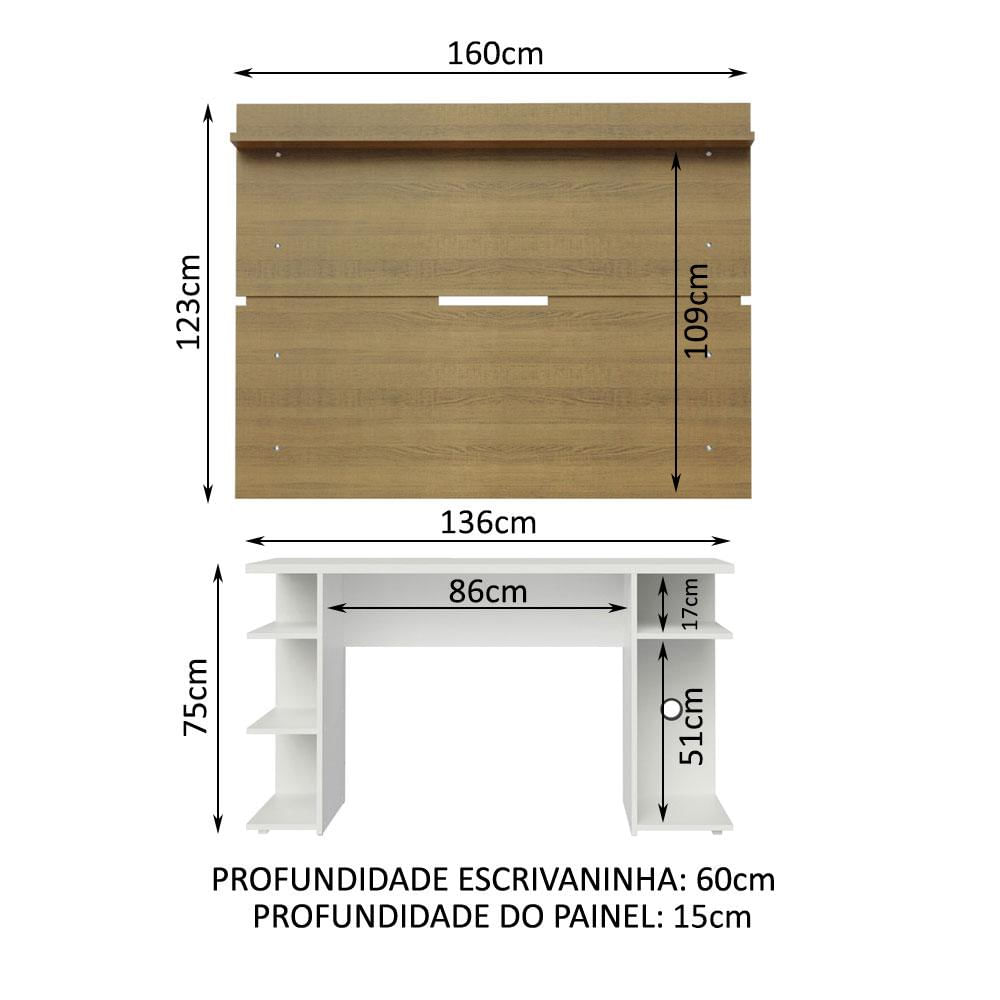 Mesa para Computador Gamer e Painel TV Madesa - Branco/Rustic Branco/Rustic