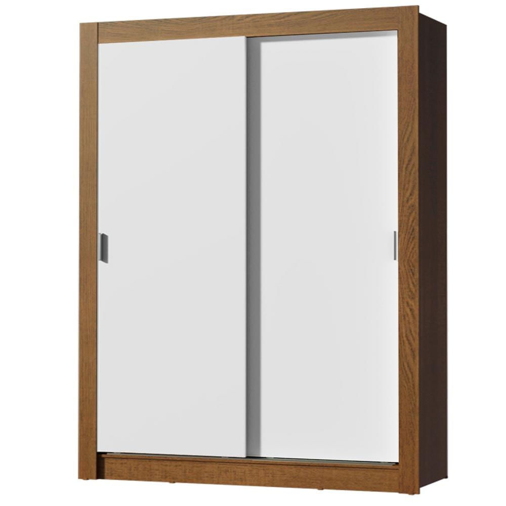 Guarda-Roupa Solteiro Madesa Dallas Plus 2 Portas de Correr 4 Gavetas - Rustic/Branco Rustic/Branco